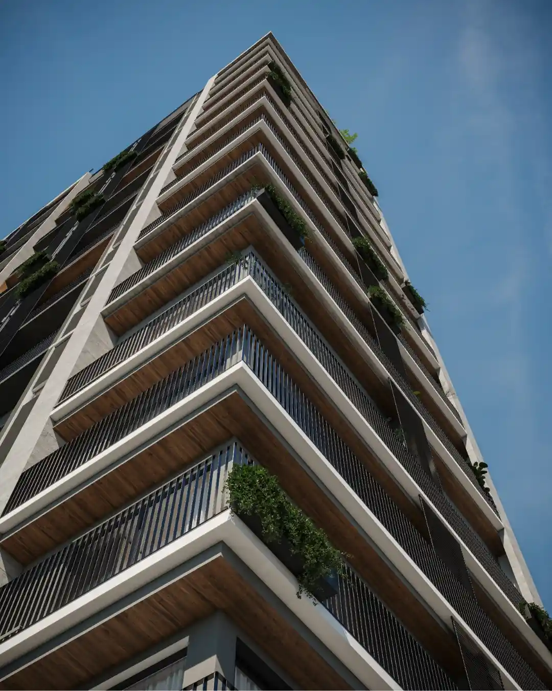 Detalhe da fachada com varandas