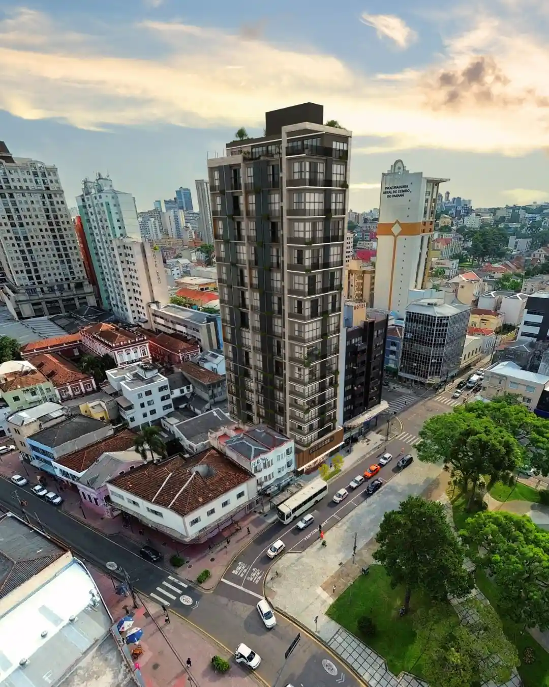 Fachada aérea do empreendimento Platea