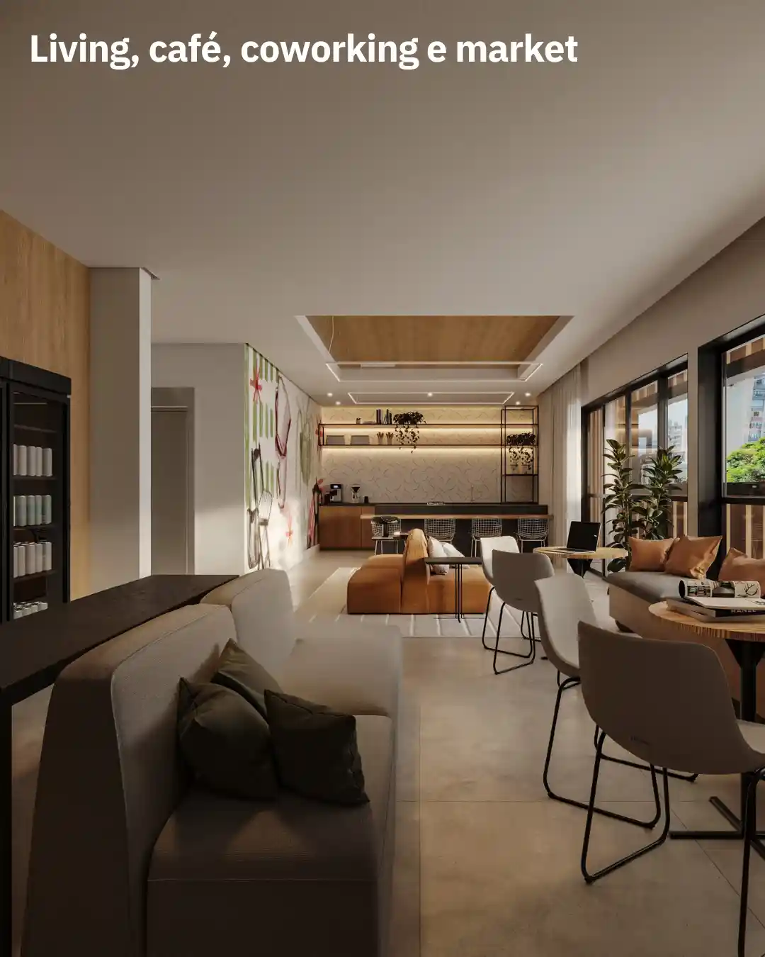 Living, café, coworking e market
