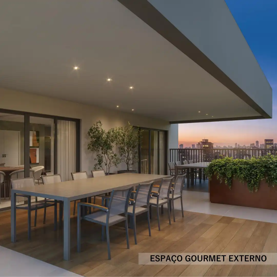 Espaço gourmet externo com vista para a cidade